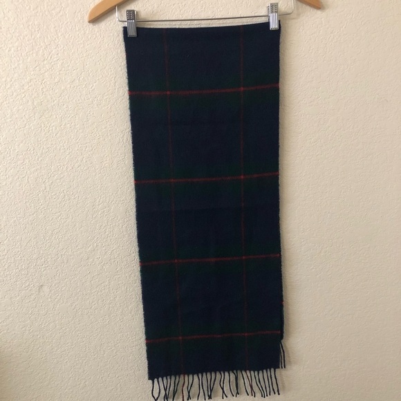 Johnston's of Elgin Scotland Lambswool Blue, Green & Red Plaid Fringe Scarf - Picture 1 of 4